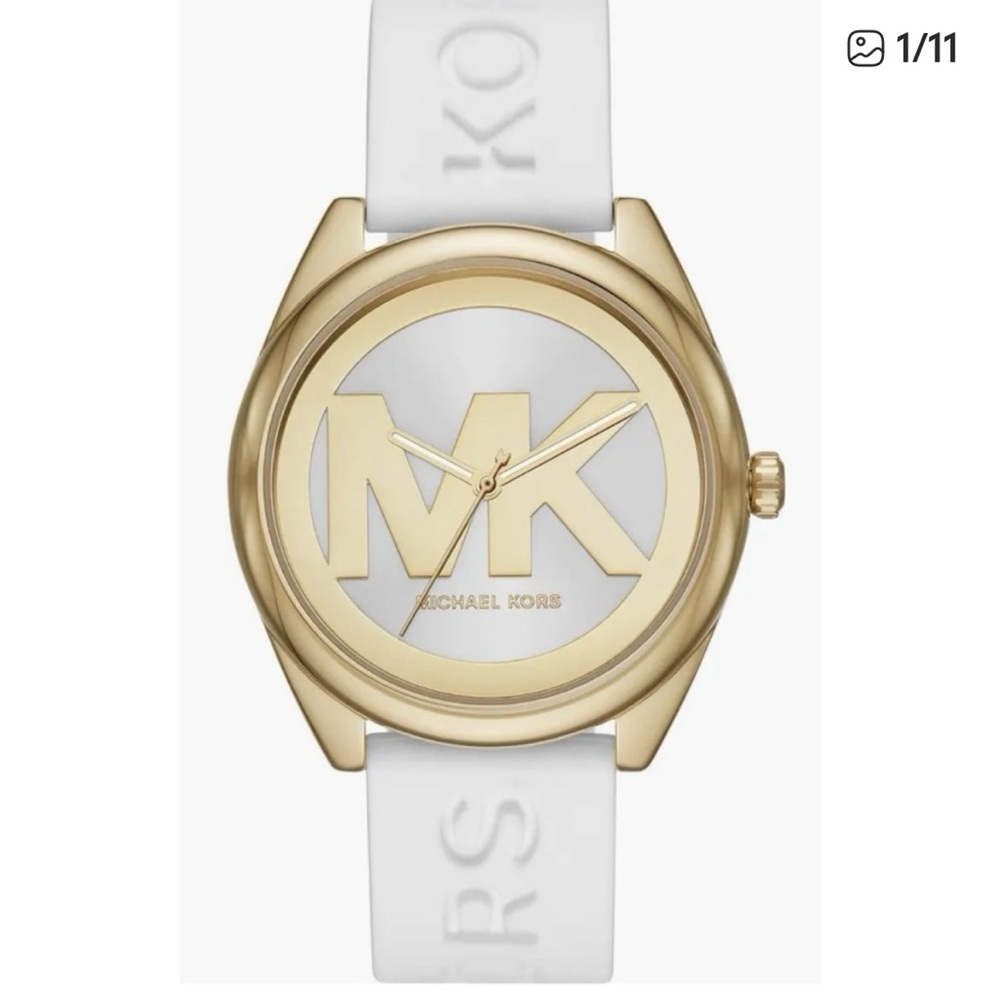Michael Kors Gold-Tone and White Logo Watch